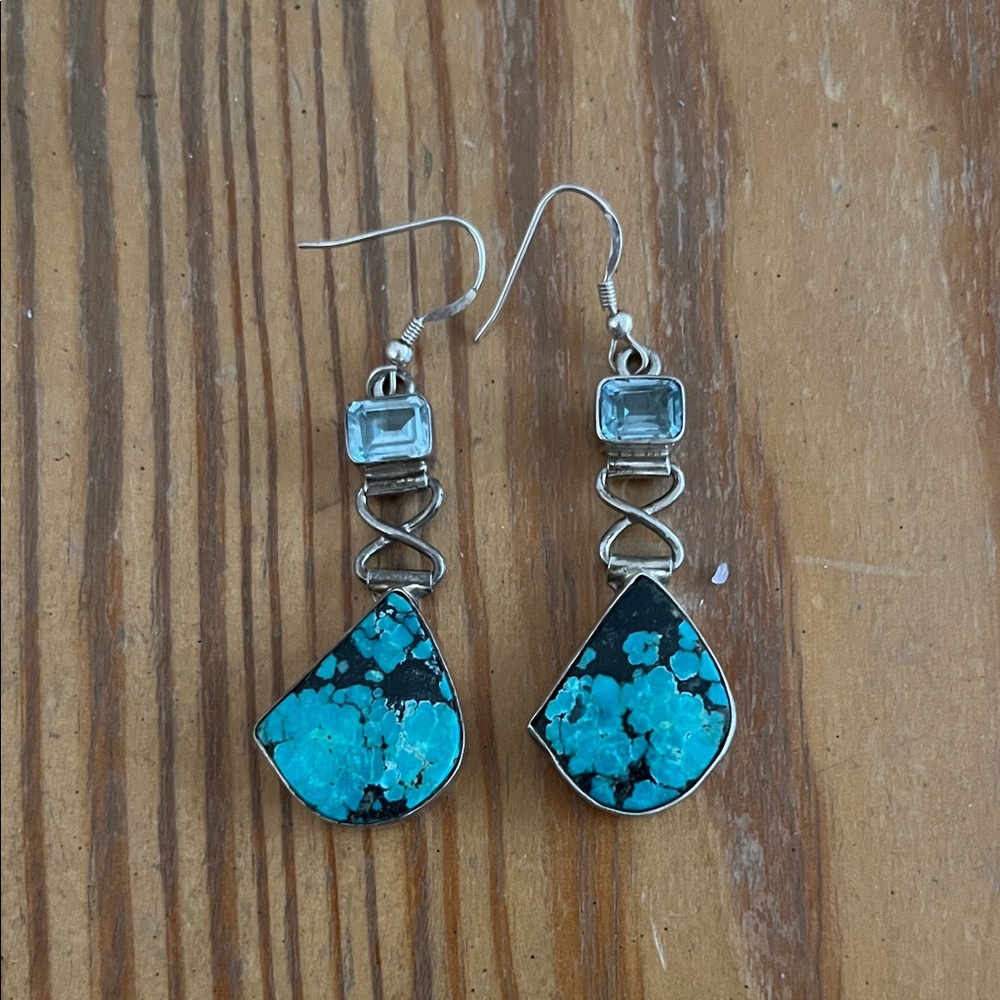 Sterling, blue topaz and turquoise earrings